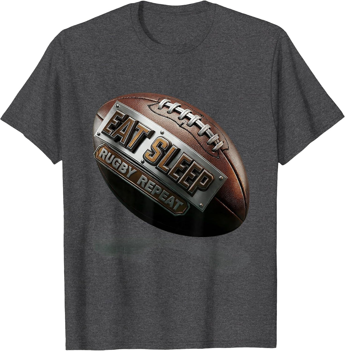 Eat Sleep Rugby Repeat Fan Design T-Shirt - Dark Heather Grey