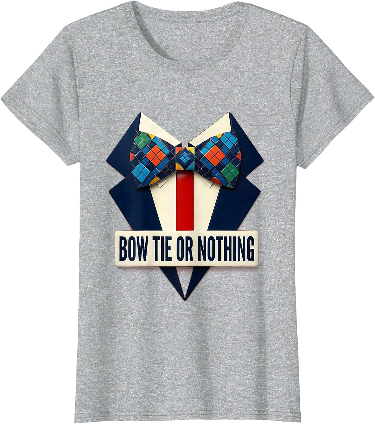 Bow Tie or Nothing Tuxedo Style Design T-Shirt - Heather Grey