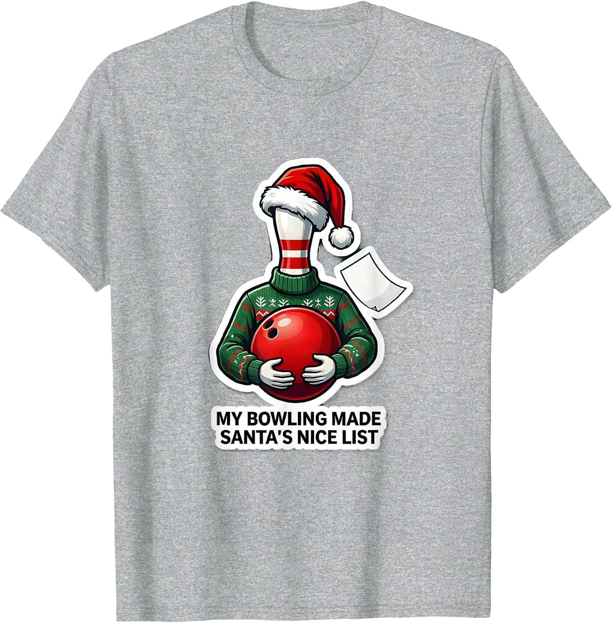 Men's My Bowling Made Santa's Nice List Funny Christmas Bowling T-Shirt - Heather Grey