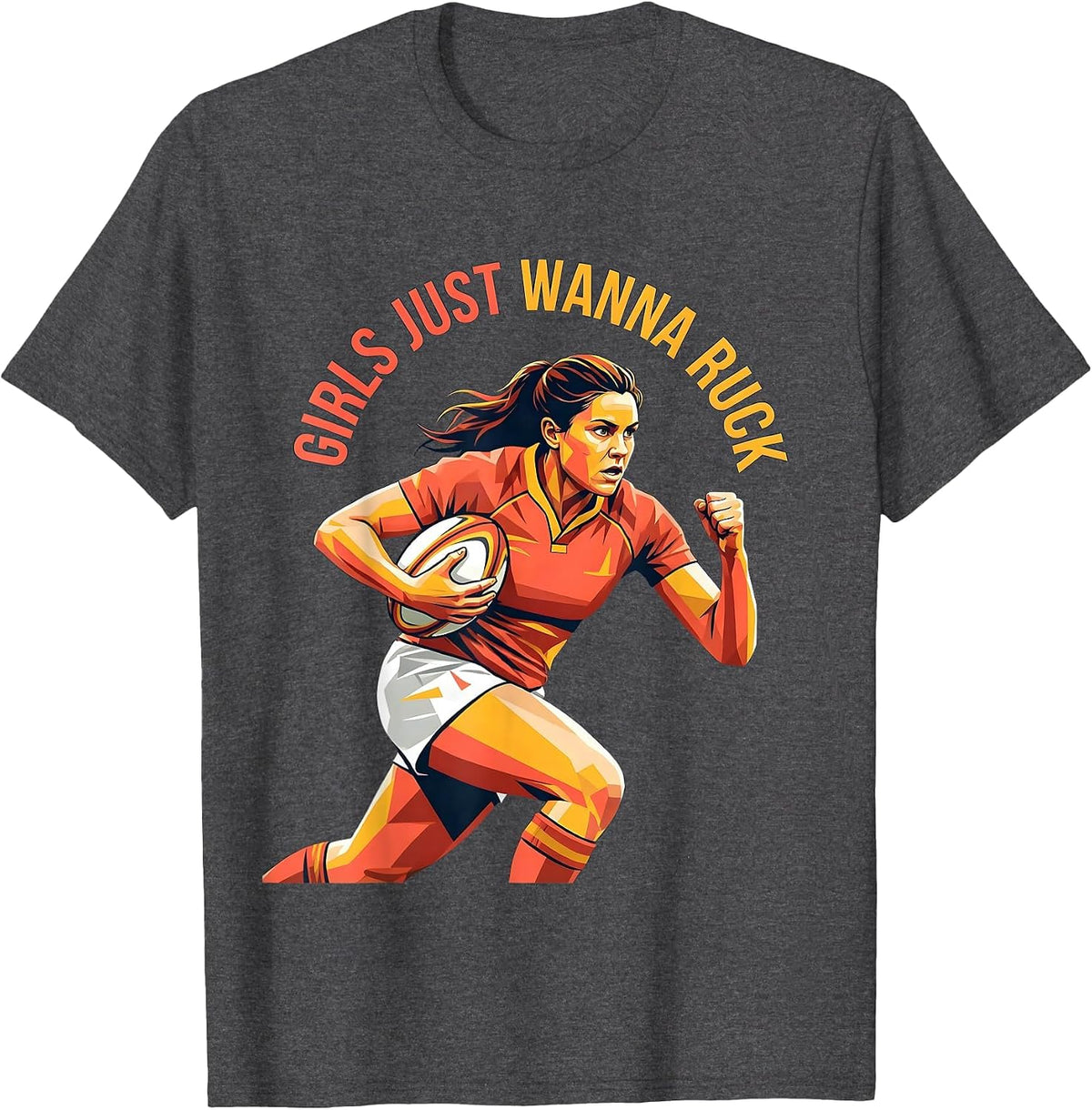 Girls Just Wanna Ruck Rugby Design T-Shirt - Dark Heather Grey