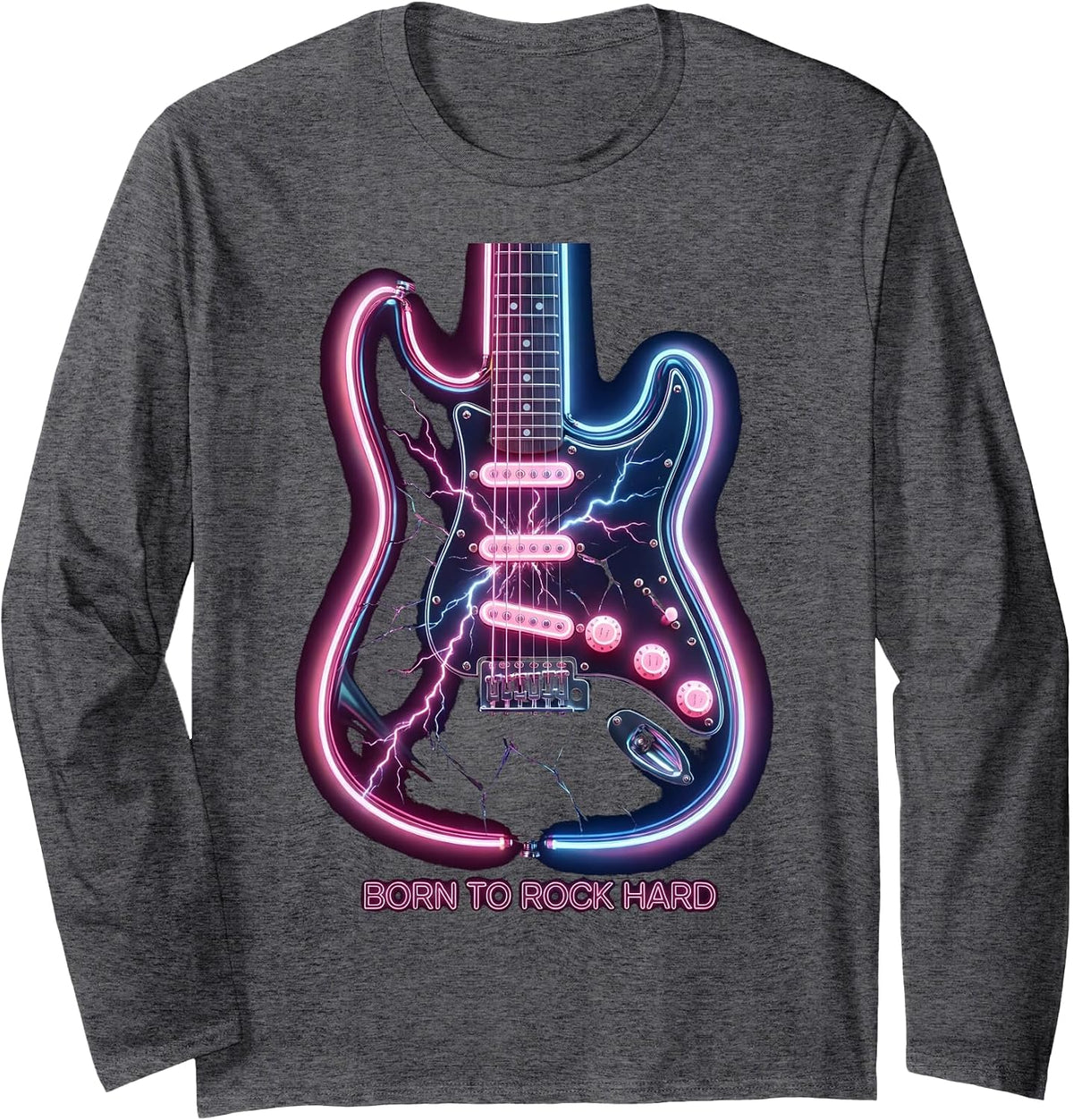 Born to Rock Hard Classic Rock Band Design Long Sleeve T-Shirt - Adult Unisex Dark Heather Grey