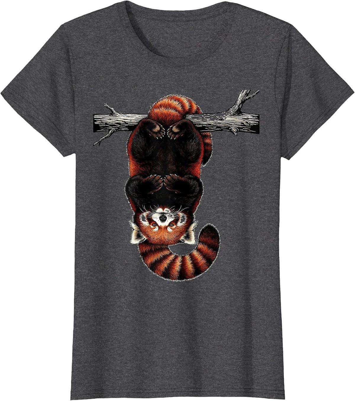 Women's Red Panda Hanging Line Art Animal Lover Humor Gift T-Shirt - Dark Heather Grey