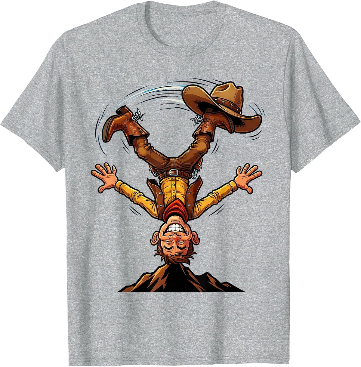 Men's Cowboy Hat Cartwheel Funny Gymnastics Western T-Shirt - Heather Grey