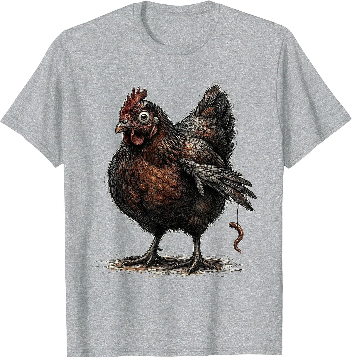 Men's Chicken With Worm Funny Chicken Lover Novelty Gift T-Shirt - Heather Grey