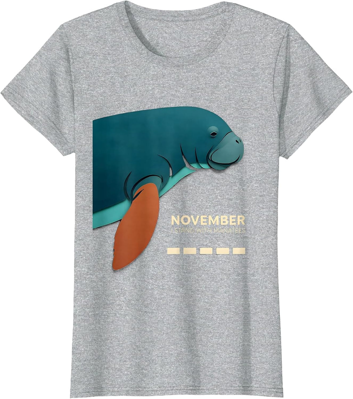 Women's November, I Stand With Manatees Paper Cutout Manatee T-Shirt - Heather Grey