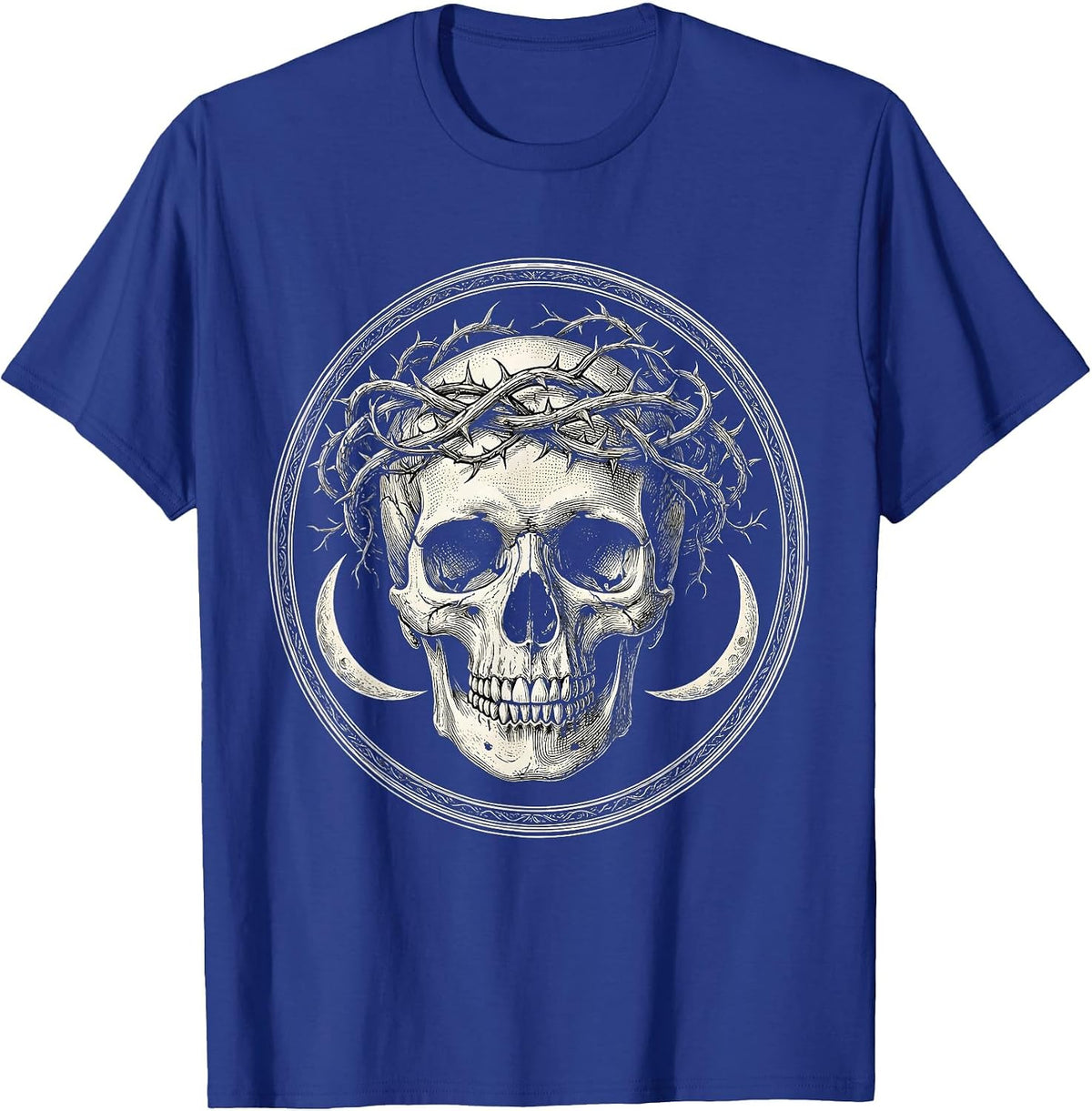Skull Crowned With Dead Thorny Vines Gothic Art T-Shirt - Royal Blue