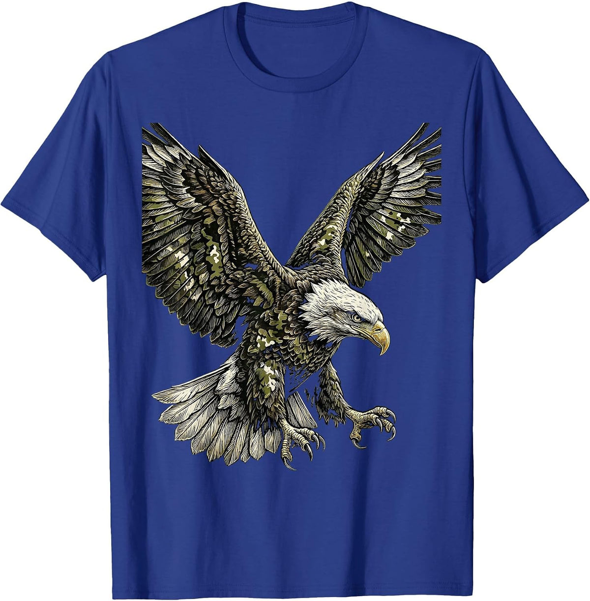 Camo Eagle Wings Spread Patriotic Wildlife T-Shirt - Royal Blue