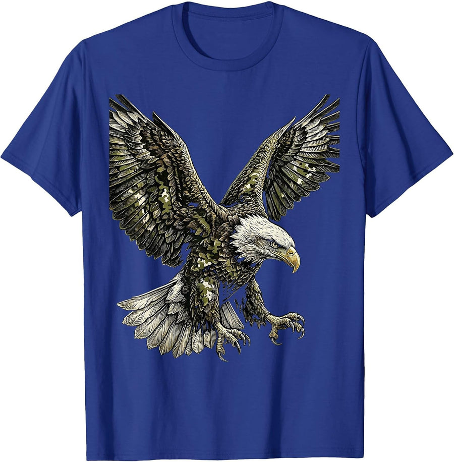 Camo Eagle Wings Spread Patriotic Wildlife T-Shirt - Royal Blue