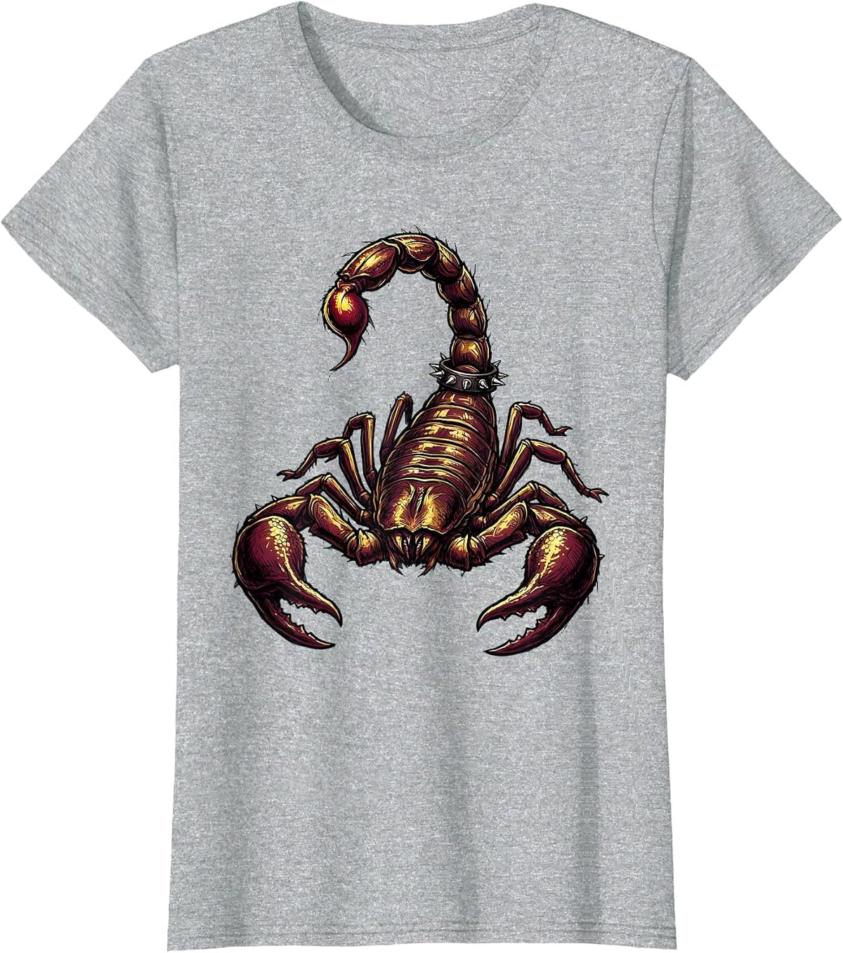 Women's Rock and Roll Scorpion Studded Collar Graphic T-Shirt - Heather Grey
