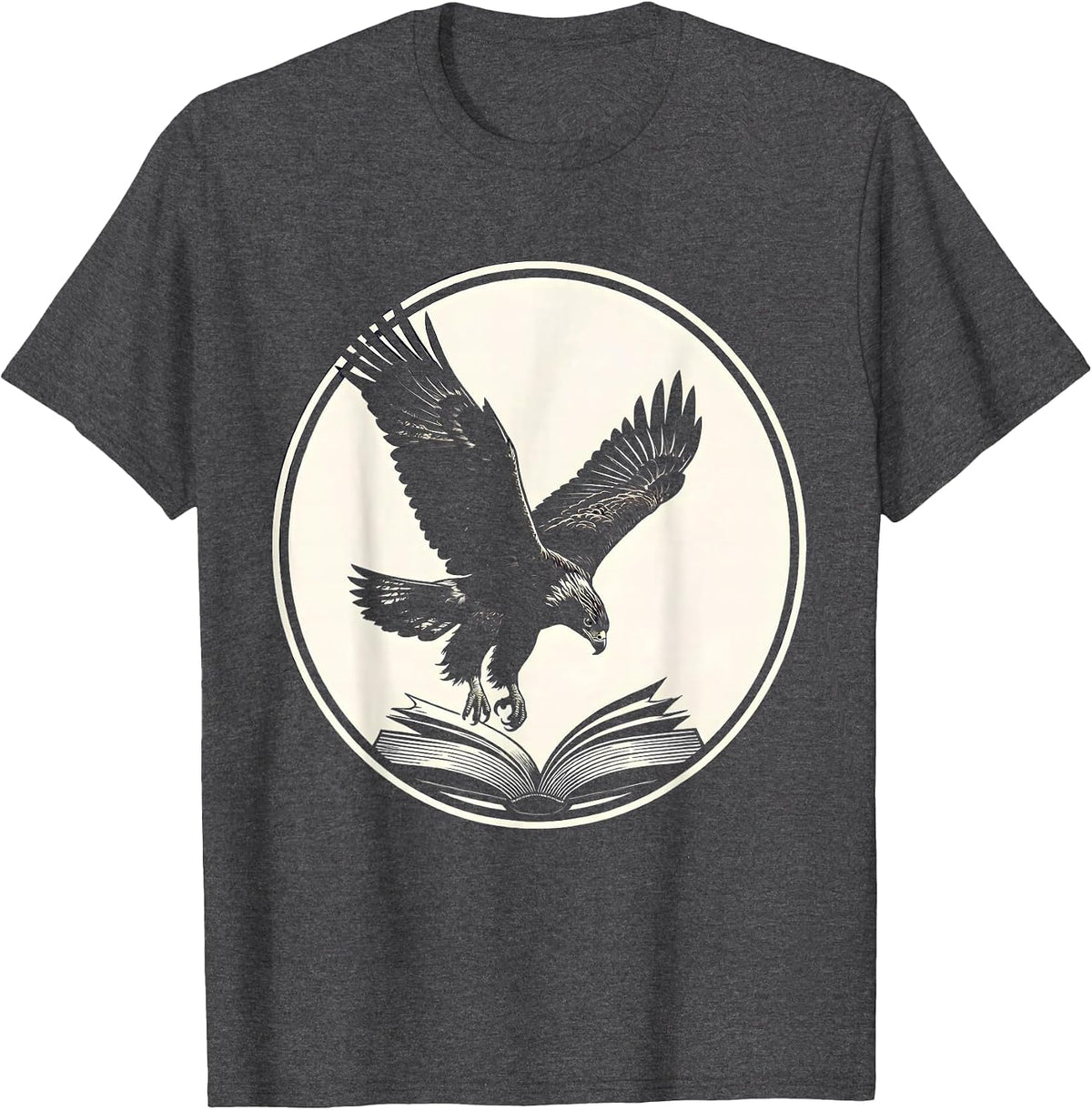 Falcon Diving Over Open Textbook College Graphic T-Shirt - Dark Heather Grey