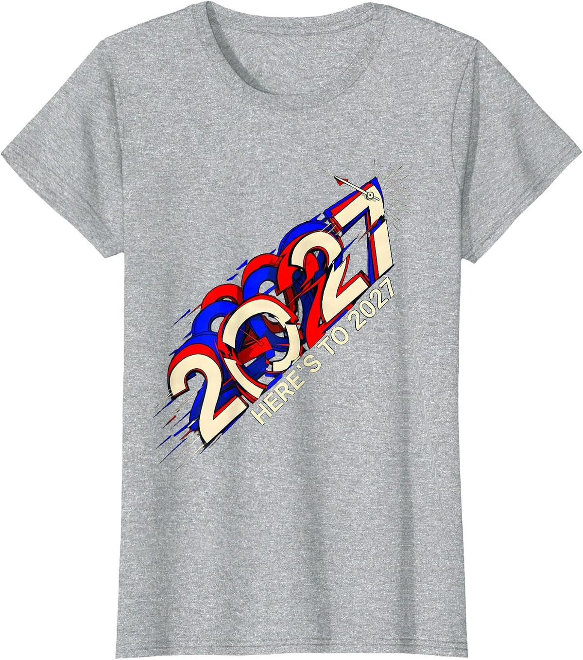 Here's To 2027 Futurist Dynamism New Years Eve Party Novelty T-Shirt - Heather Grey