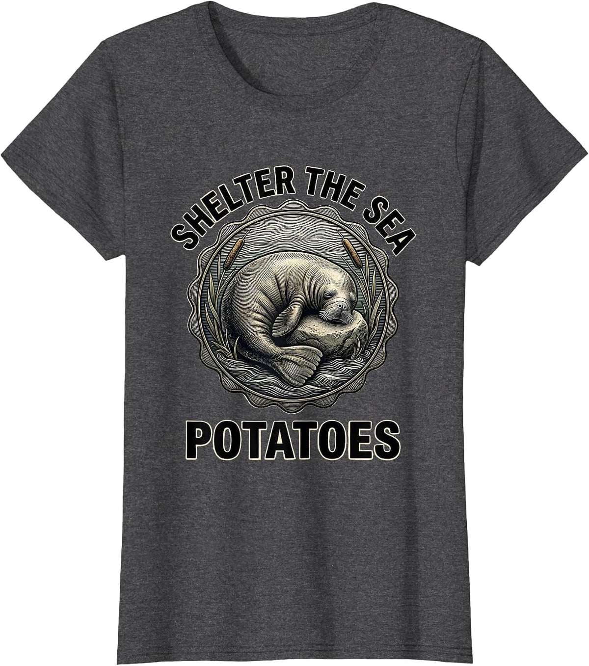 Women's Shelter The Sea Potatoes Funny Manatee Lover Crystal River T-Shirt - Dark Heather Grey