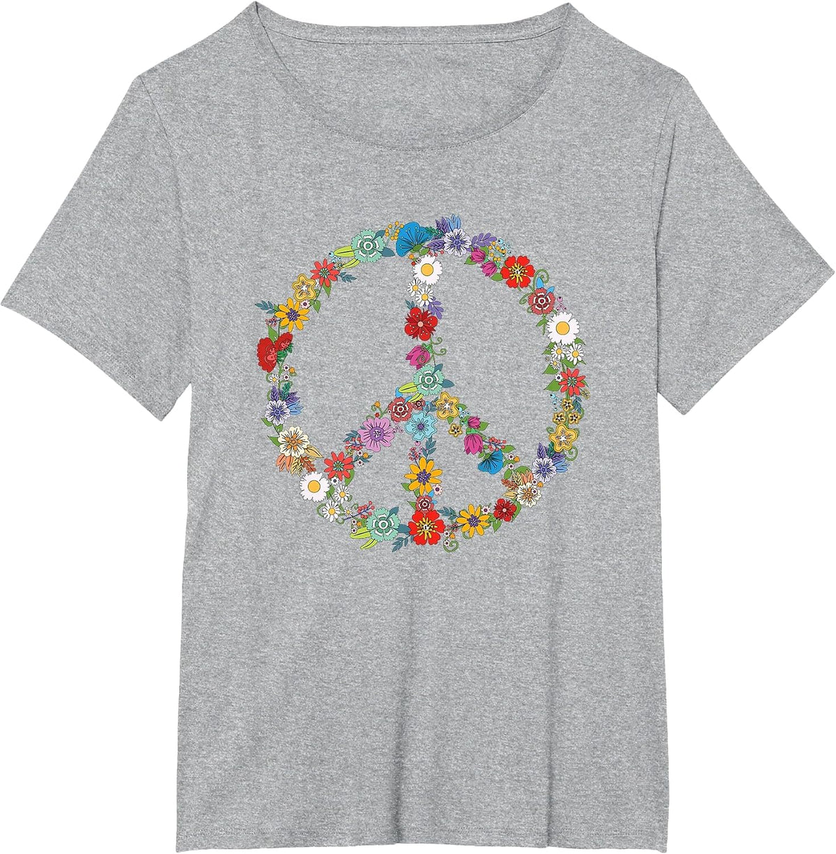 Love and Peace Flower Sign Hippie Lover Beautiful Cute Funny T-Shirt - Heather Grey
