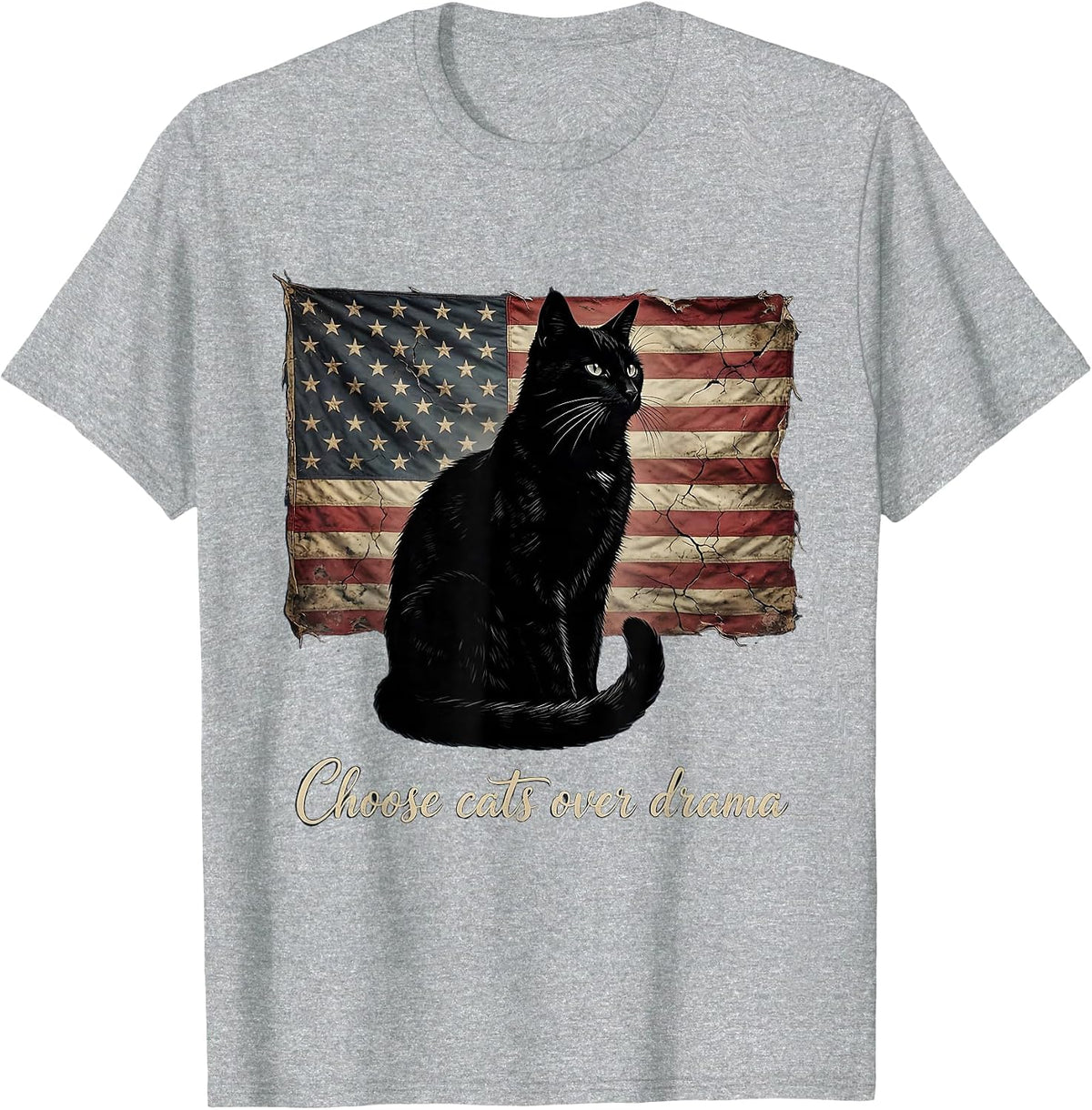 Men's Choose Cats Over Drama Funny Cat Lover Design T-Shirt - Heather Grey