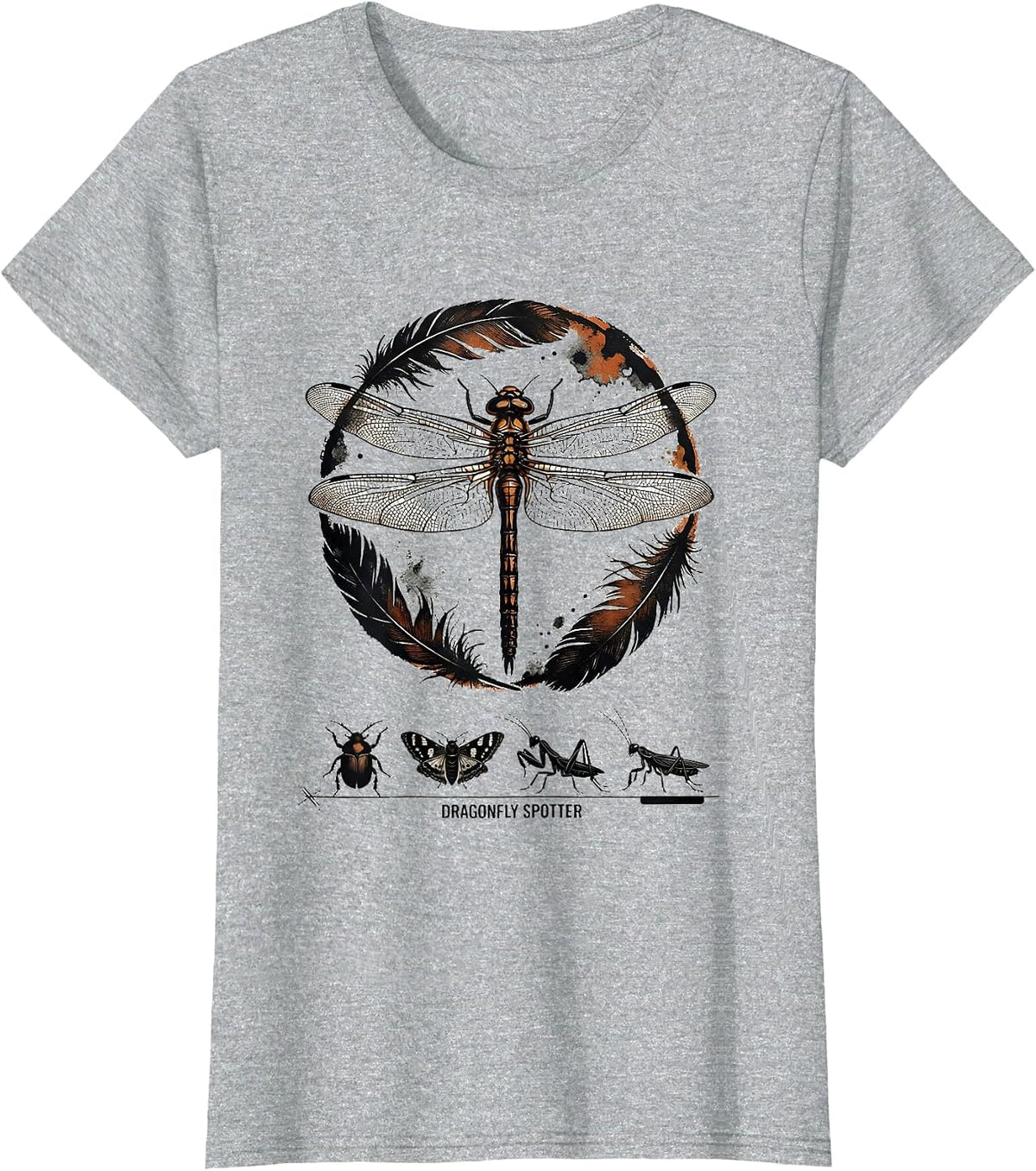Dragonfly Spotter Rubber Stamp Entomology Bug Collector T-Shirt - Heather Grey
