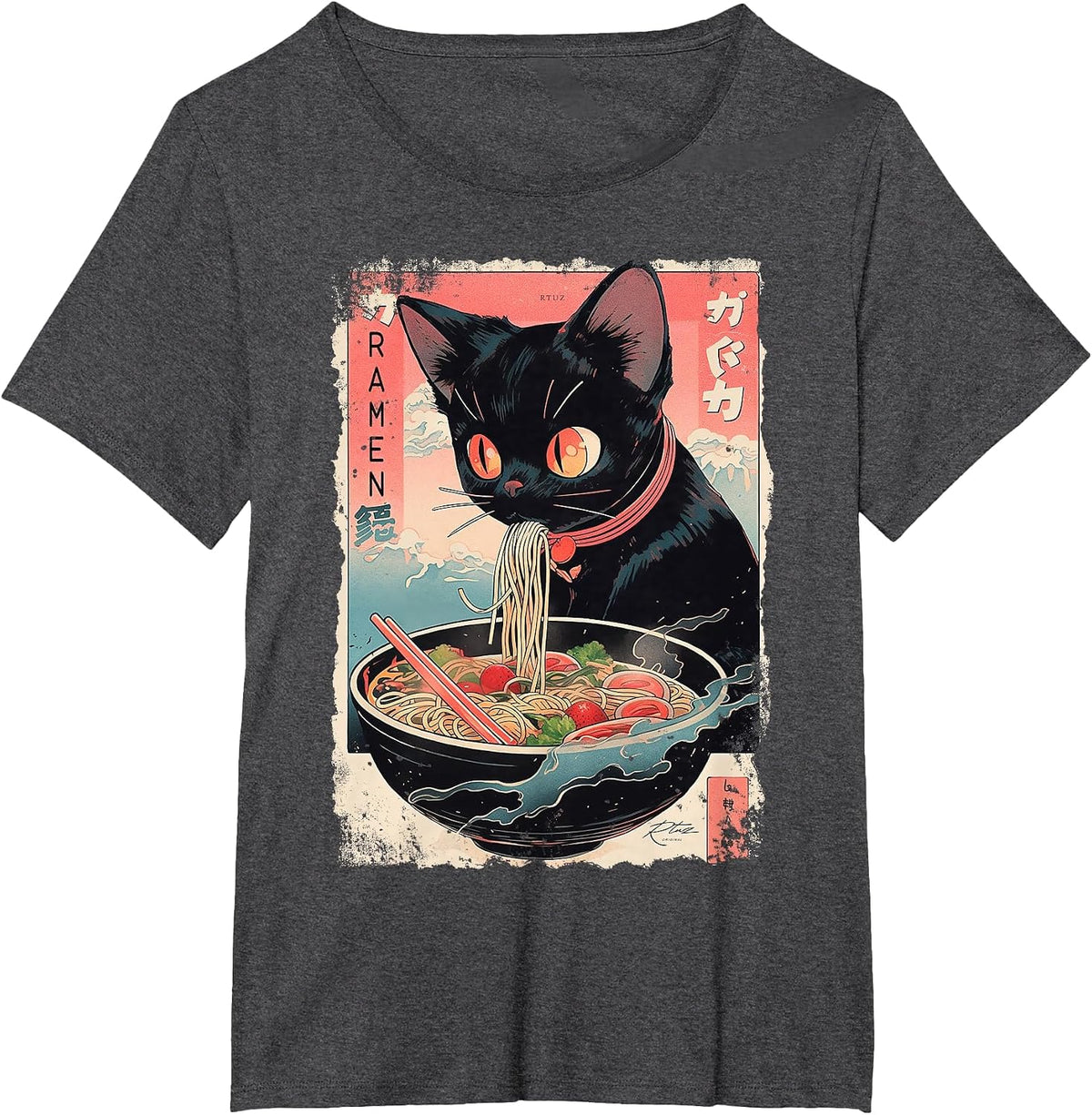 Ramen Noodles Cat Japan Y2K Kawaii Retro Cats Manga Anime T-Shirt - Dark Heather Grey