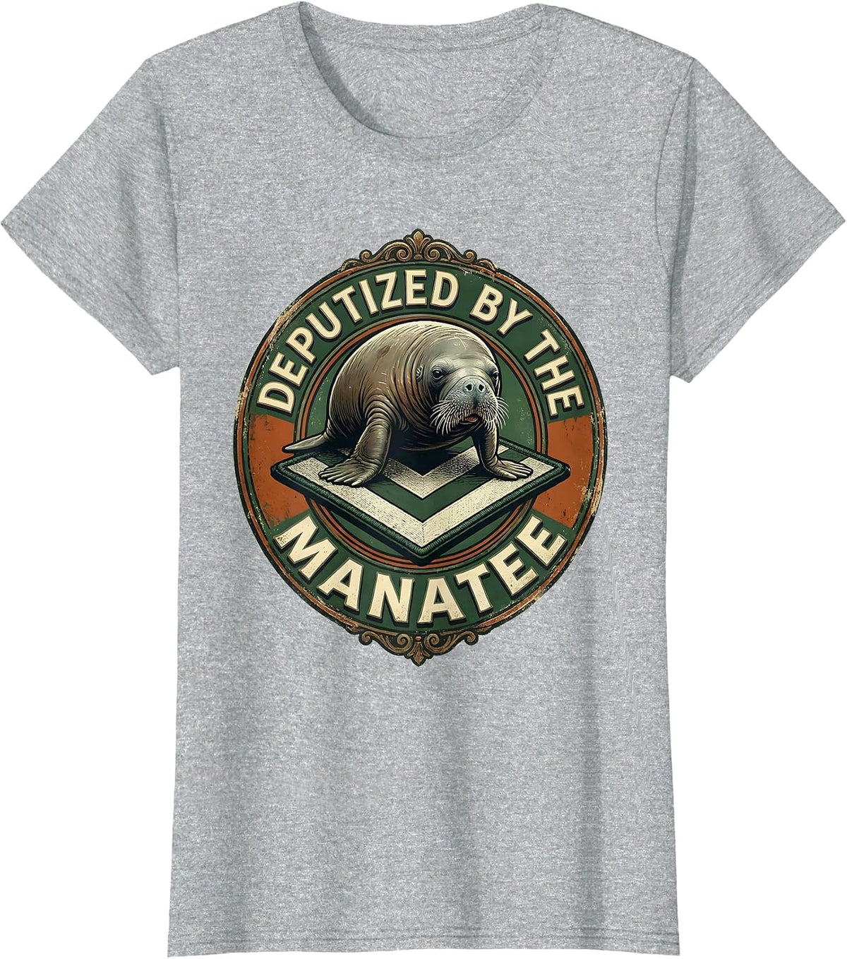 Deputized By The Manatee Vintage Manatee Lover Humor T-Shirt - Heather Grey