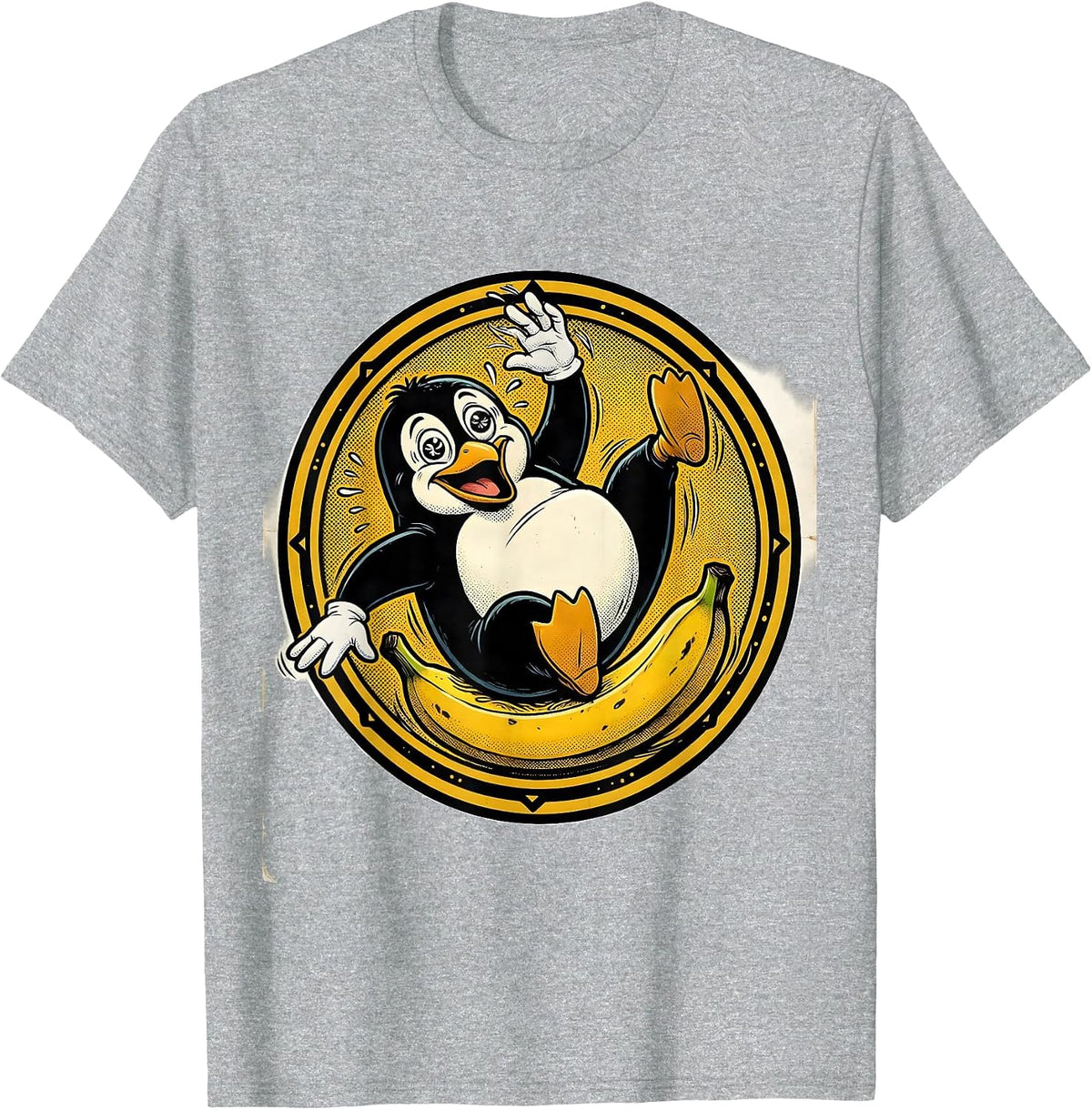 Men's Funny Penguin Slipping on Banana Peel T-Shirt - Heather Grey
