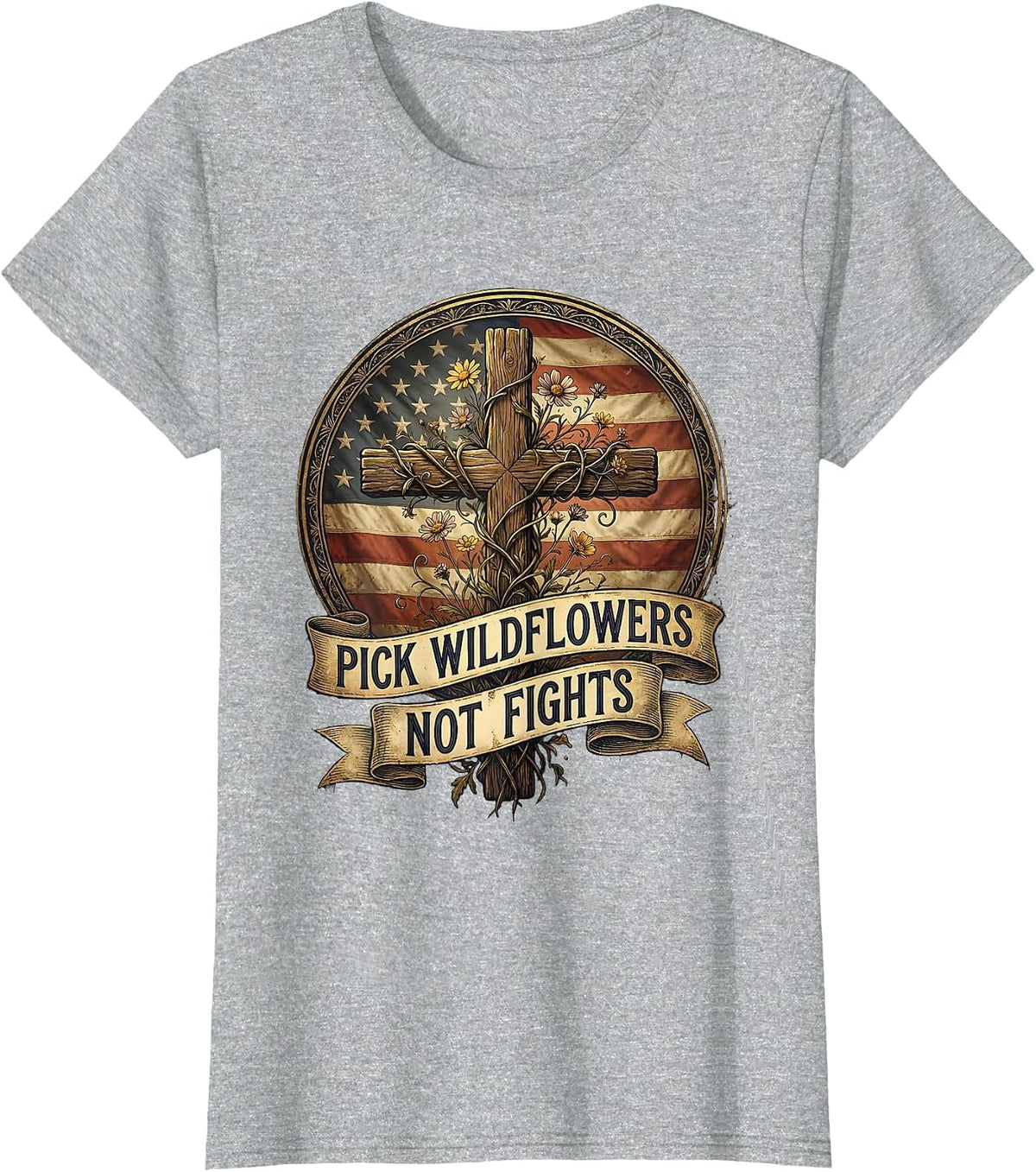 Pick Wildflowers Not Fights Floral Nature Design T-Shirt - Heather Grey