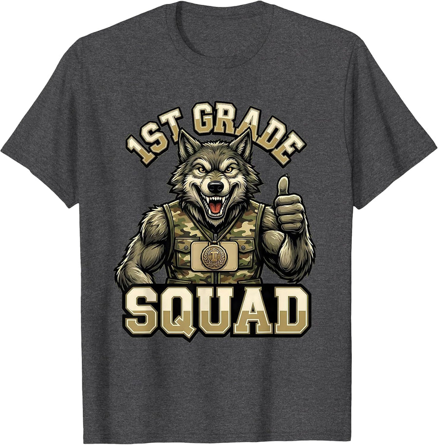 Men's 1ST GRADE SQUAD Retro Camo First Grade Boy Back To School T-Shirt - Dark Heather Grey