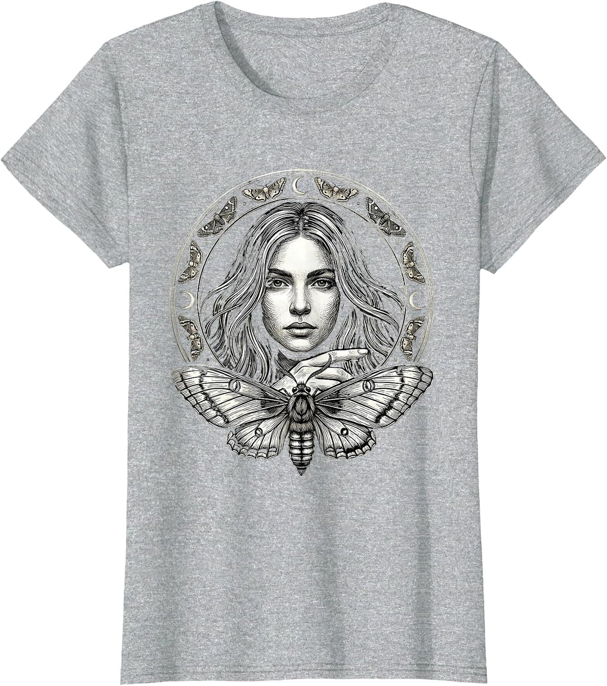 Emo Streaked Hair Woman With Moth on Finger T-Shirt - Heather Grey