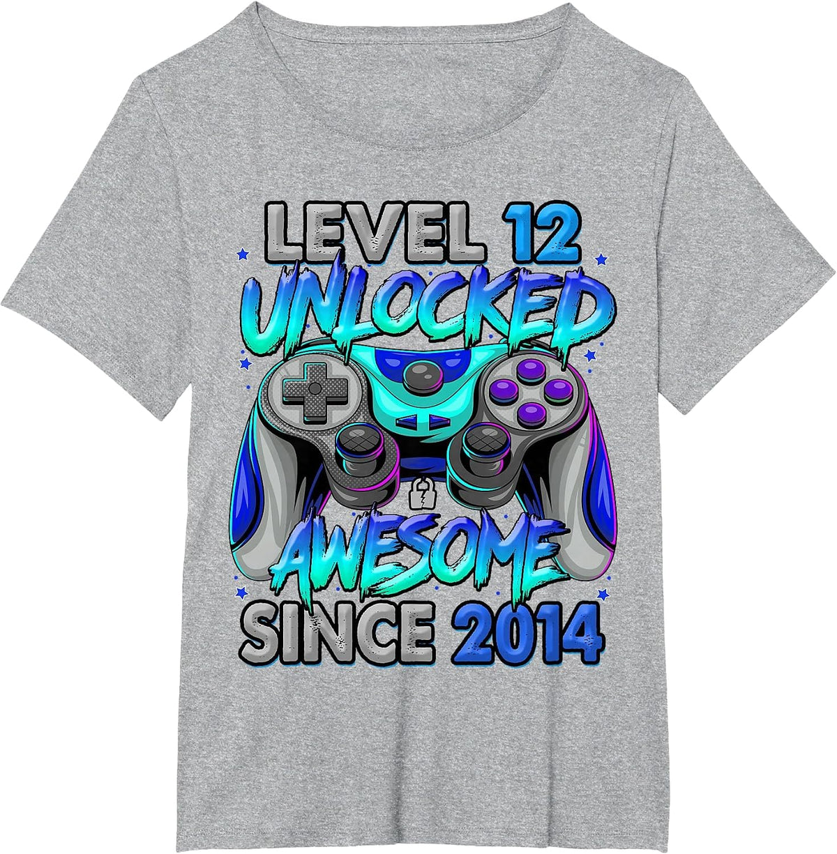 Level 12 Unlocked Awesome Since 2014 12th Birthday Gaming T-Shirt - Heather Grey