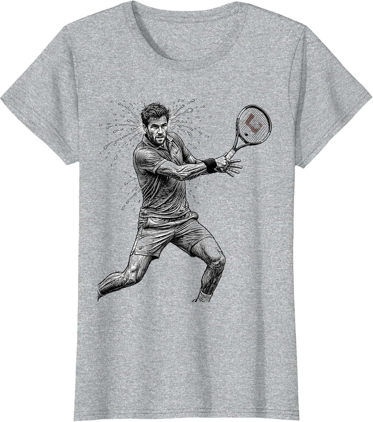 Aggressive Forehand Tennis Sweat Flying Graphic T-Shirt - Heather Grey