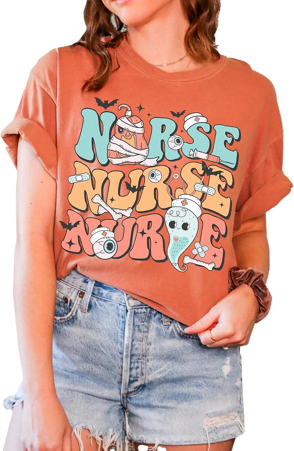 Halloween Nurse T-Shirt, Unisex Shirt for Nurse Retro Look Oversized Graphic Tee, 100% Cotton Premium Quality, Gift for Her