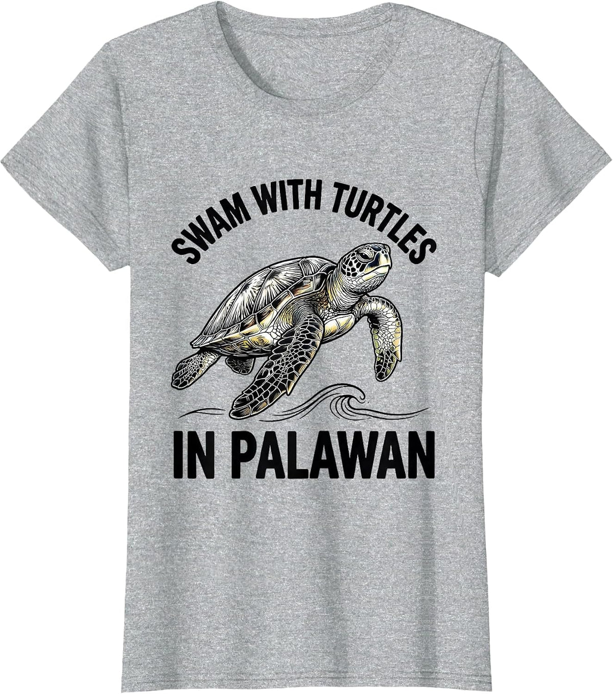 Swam With Turtles In Palawan Line Art Sea Turtle Souvenir T-Shirt - Heather Grey