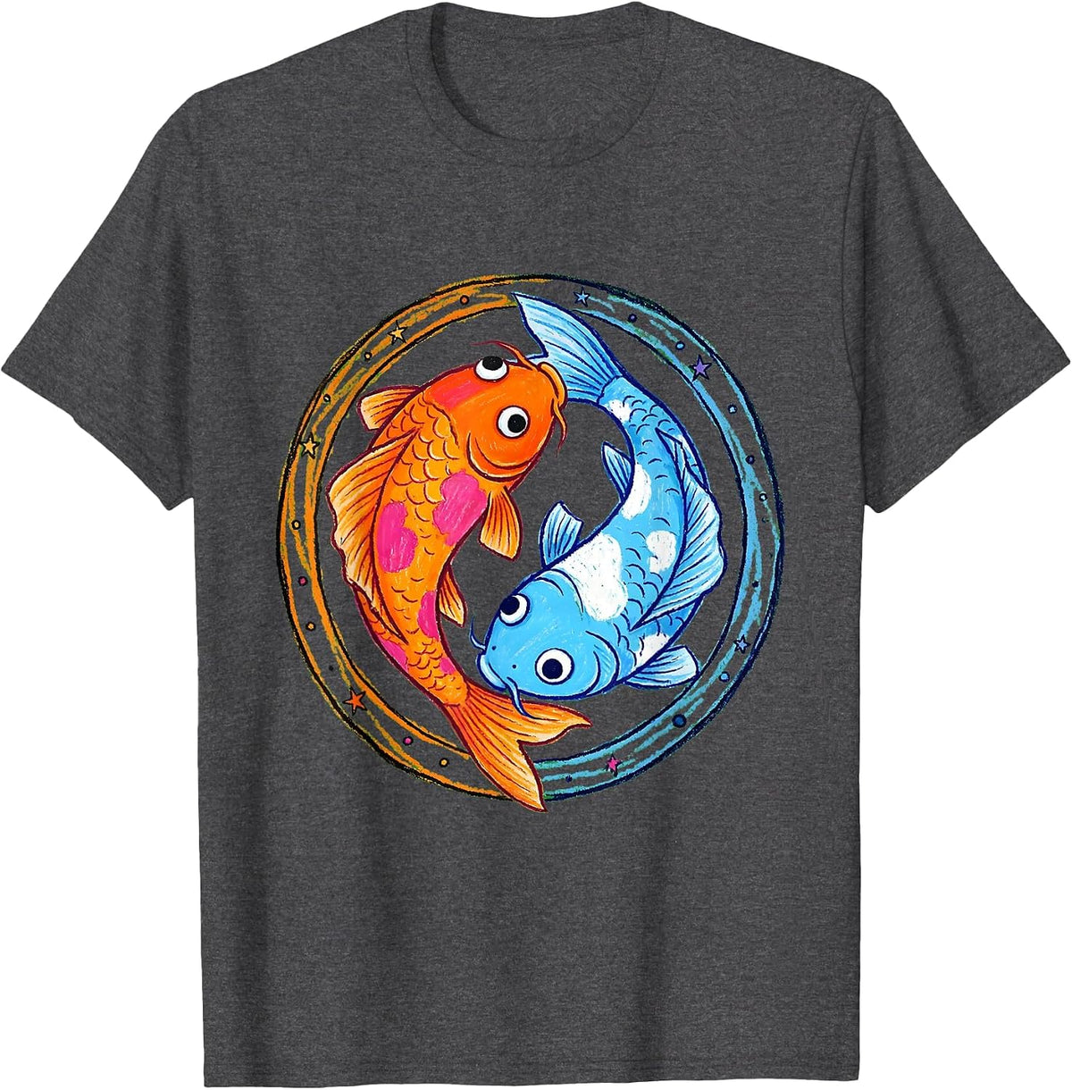 Twin Koi Fish Yin Yang Twin Day Design T-Shirt - Dark Heather Grey