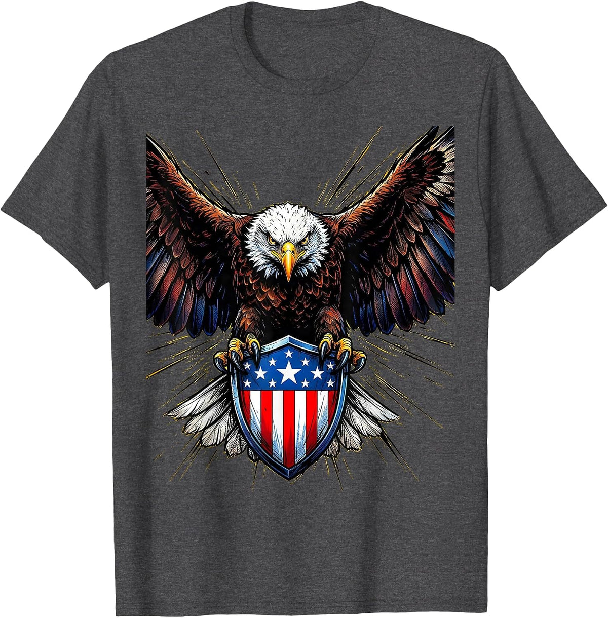 Boys Patriotic Bald Eagle American Flag Shield T-Shirt - Dark Heather Grey