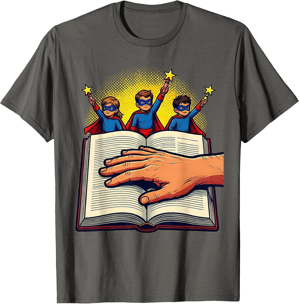 Teacher Superhero Preschool Kids Pop Art T-Shirt - Asphalt Grey