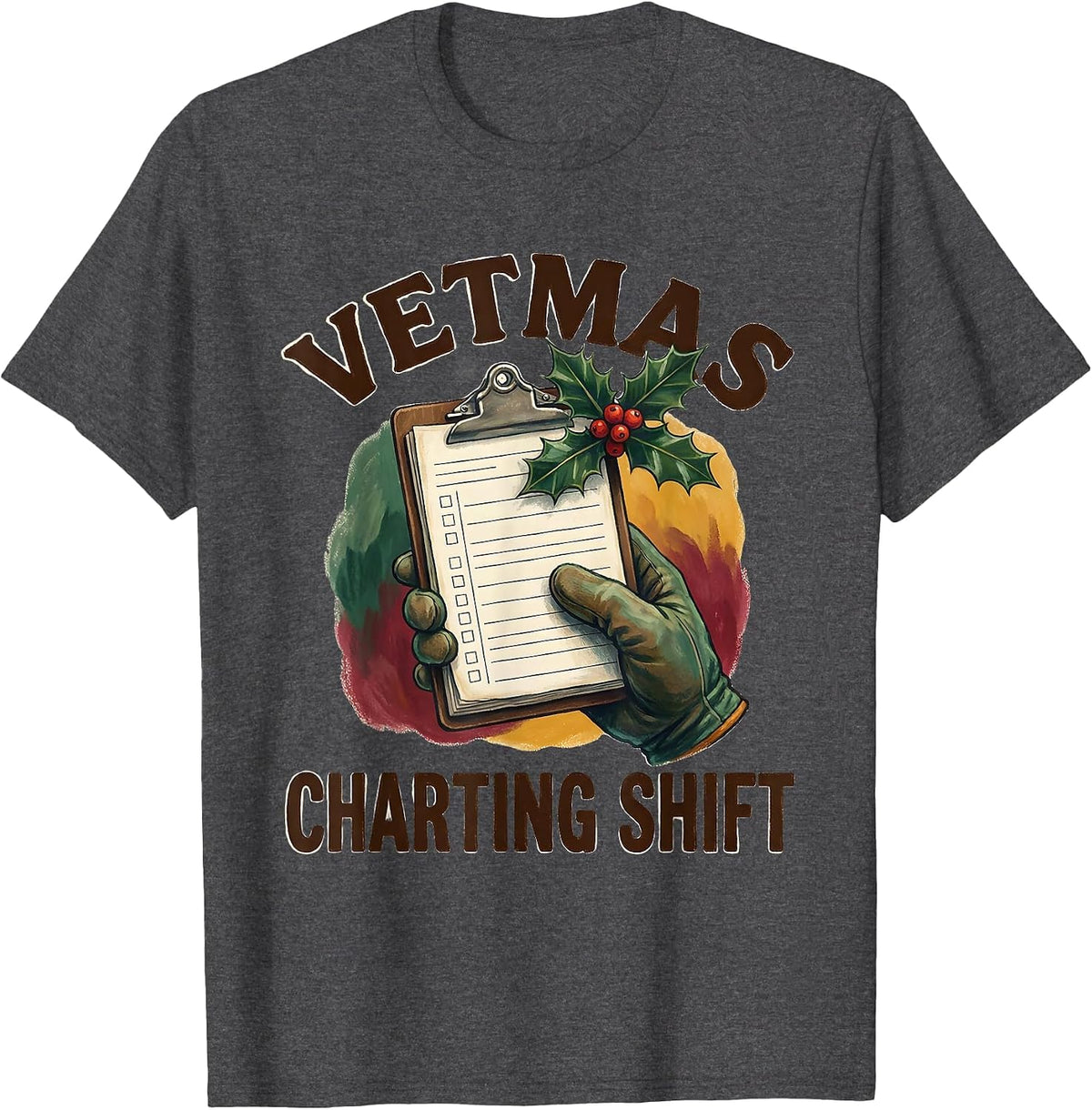 Vetmas Charting Shift Storybook Vet Tech Christmas T-Shirt - Dark Heather Grey