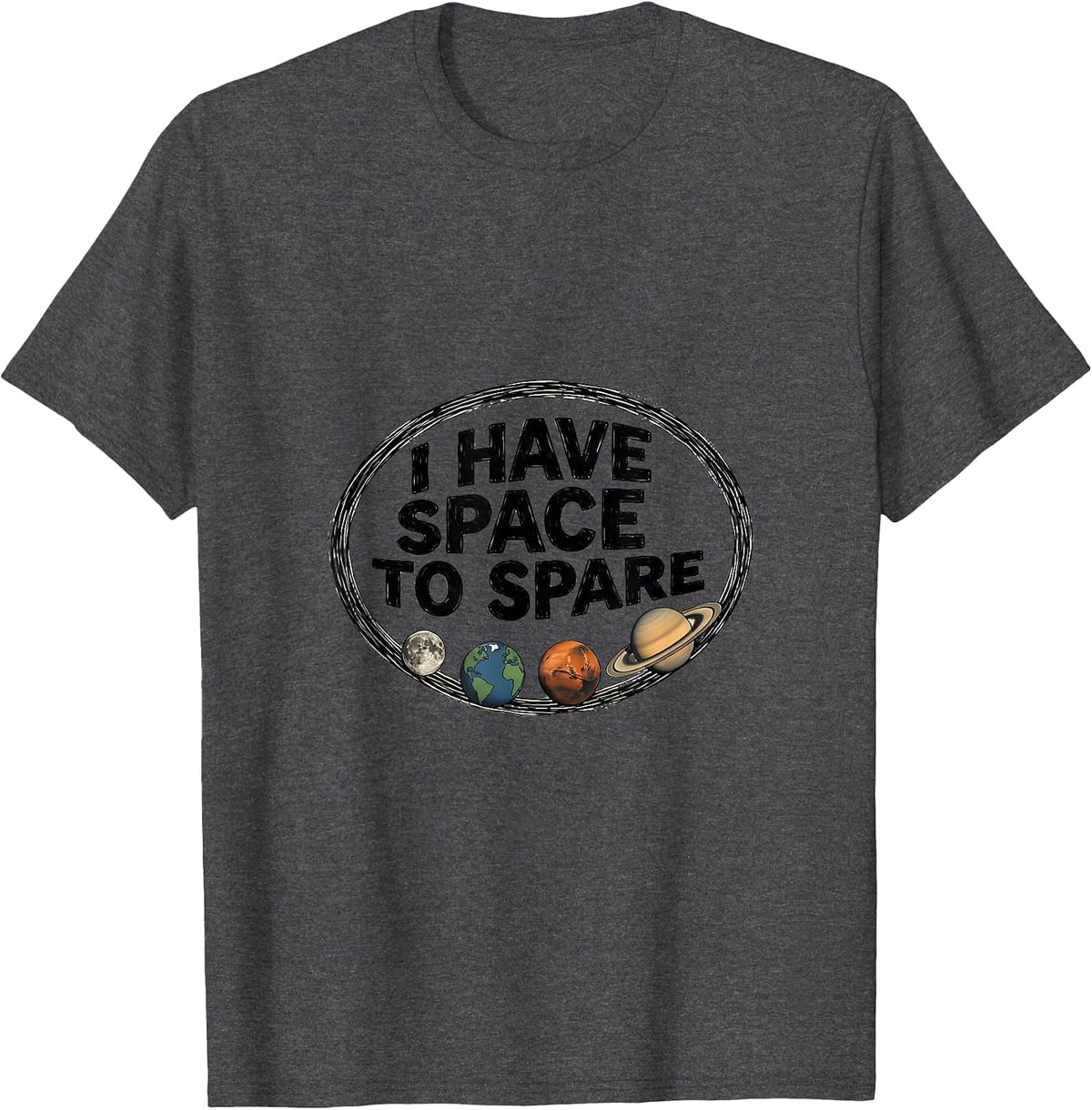Men's I Have Space To Spare Funny Solar System Space Science Pun T-Shirt - Dark Heather Grey