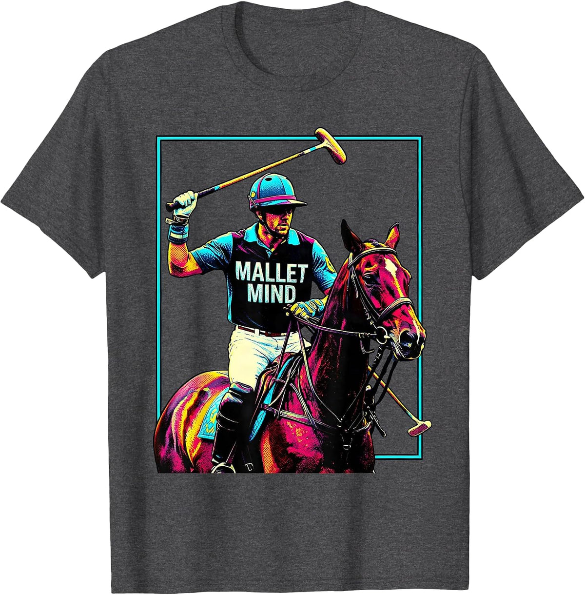 Mallet Mind Pop Art Polo Player Horseback Riding Equestrian T-Shirt - Dark Heather Grey