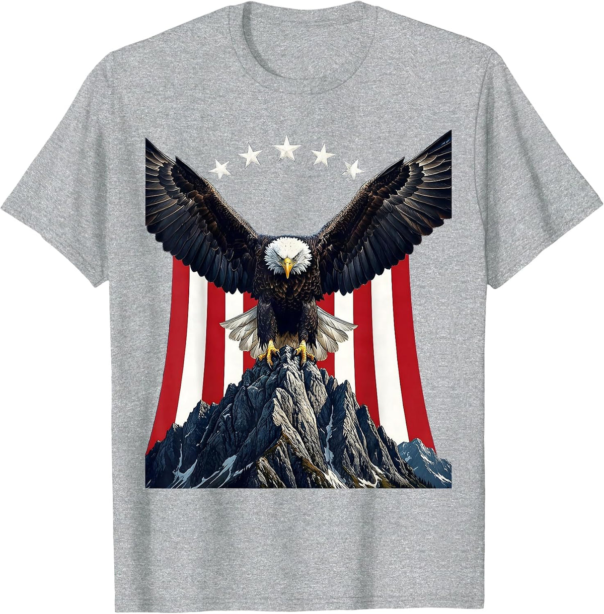 Men's Freedom Bald Eagle Gripping Mountain Peak Design T-Shirt - Heather Grey