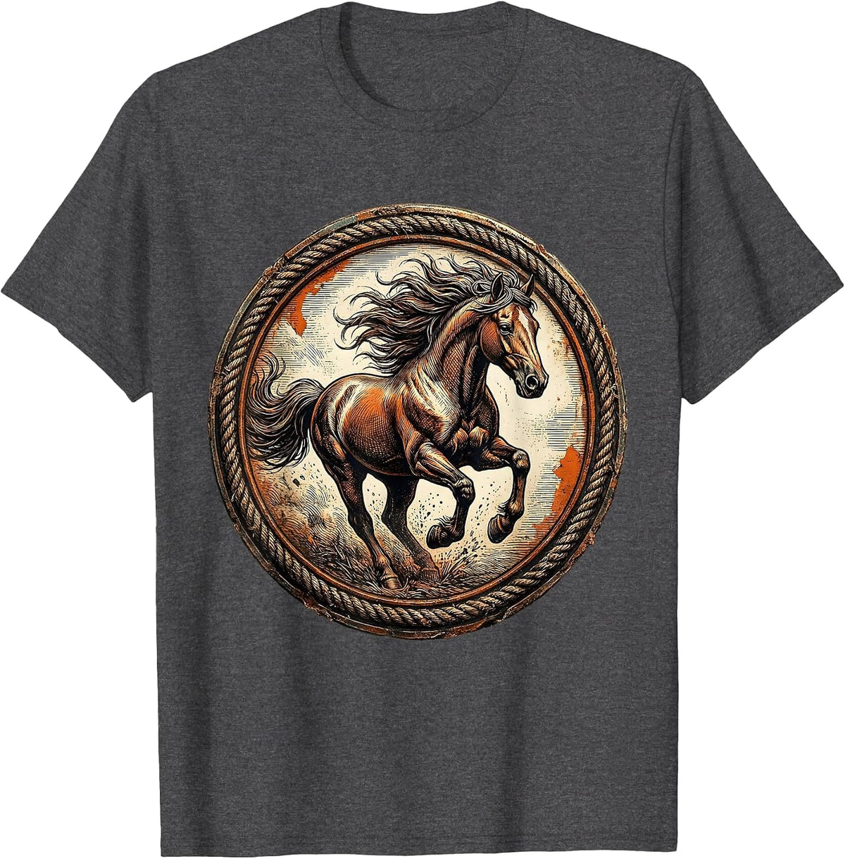 Wild Horse Galloping Freedom Illustration T-Shirt - Dark Heather Grey