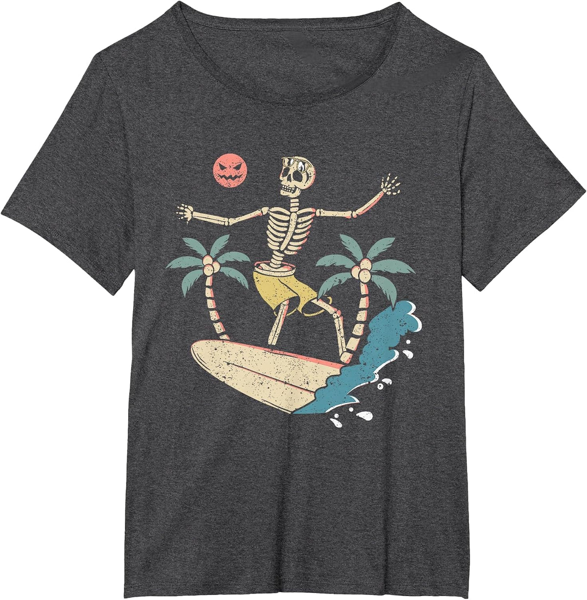 Hawaii Surfer Skeleton Halloween Beach Scary Spooky Surfers T-Shirt - Dark Heather Grey