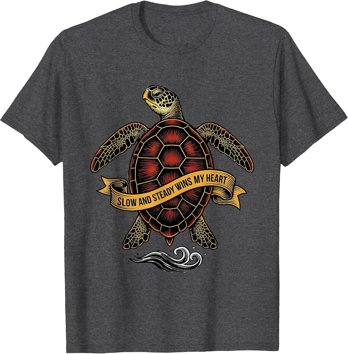 Slow And Steady Wins My Heart Tattoo Sea Turtle Ocean Animal T-Shirt - Dark Heather Grey