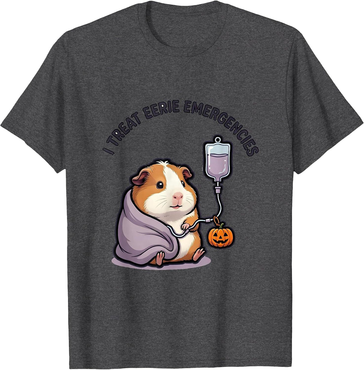 Men's I Treat Eerie Emergencies Cute Kawaii Vet Tech Halloween T-Shirt - Dark Heather Grey