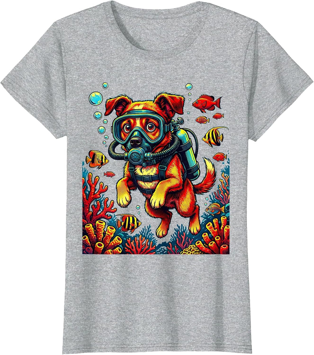 Women's Scuba Diving Dog Underwater Adventure Graphic T-Shirt - Heather Grey