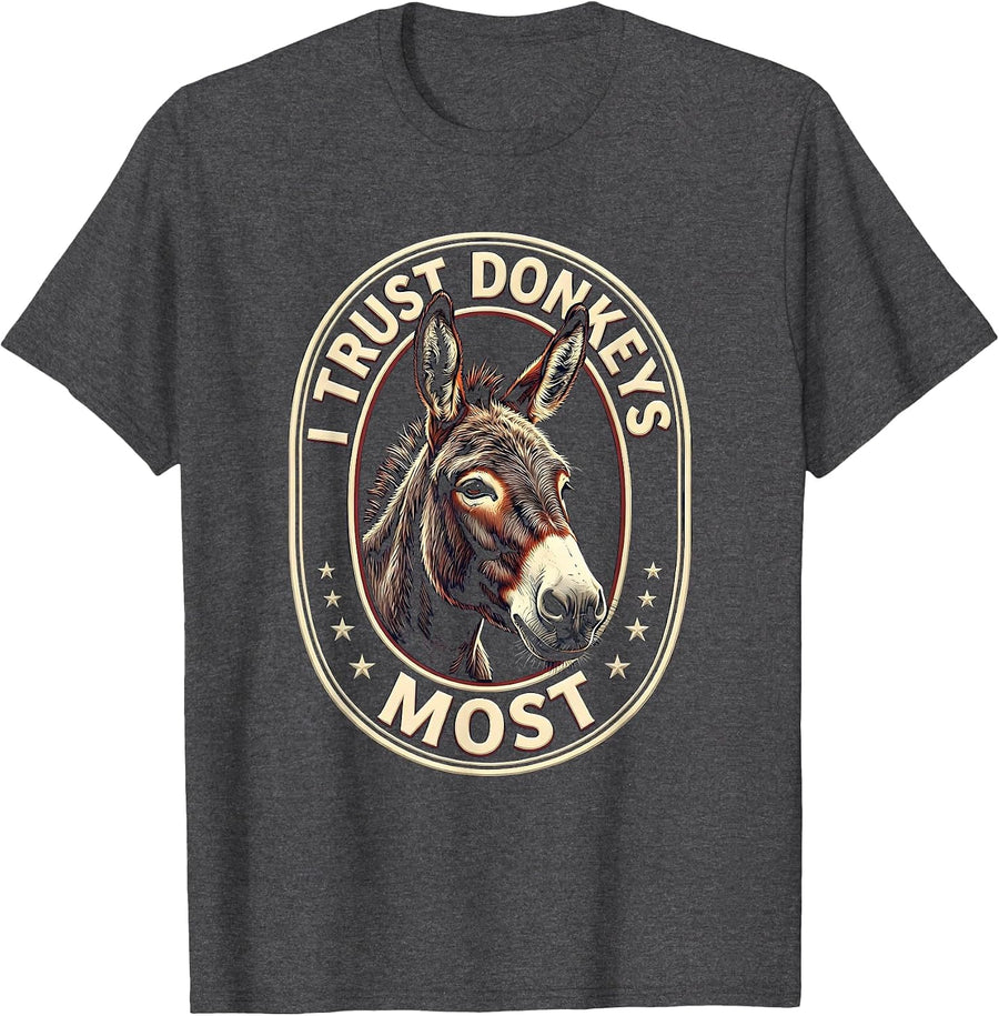 Men's I Trust Donkeys Most Funny Vintage Donkey Farm Animal Humor T-Shirt - Dark Heather Grey