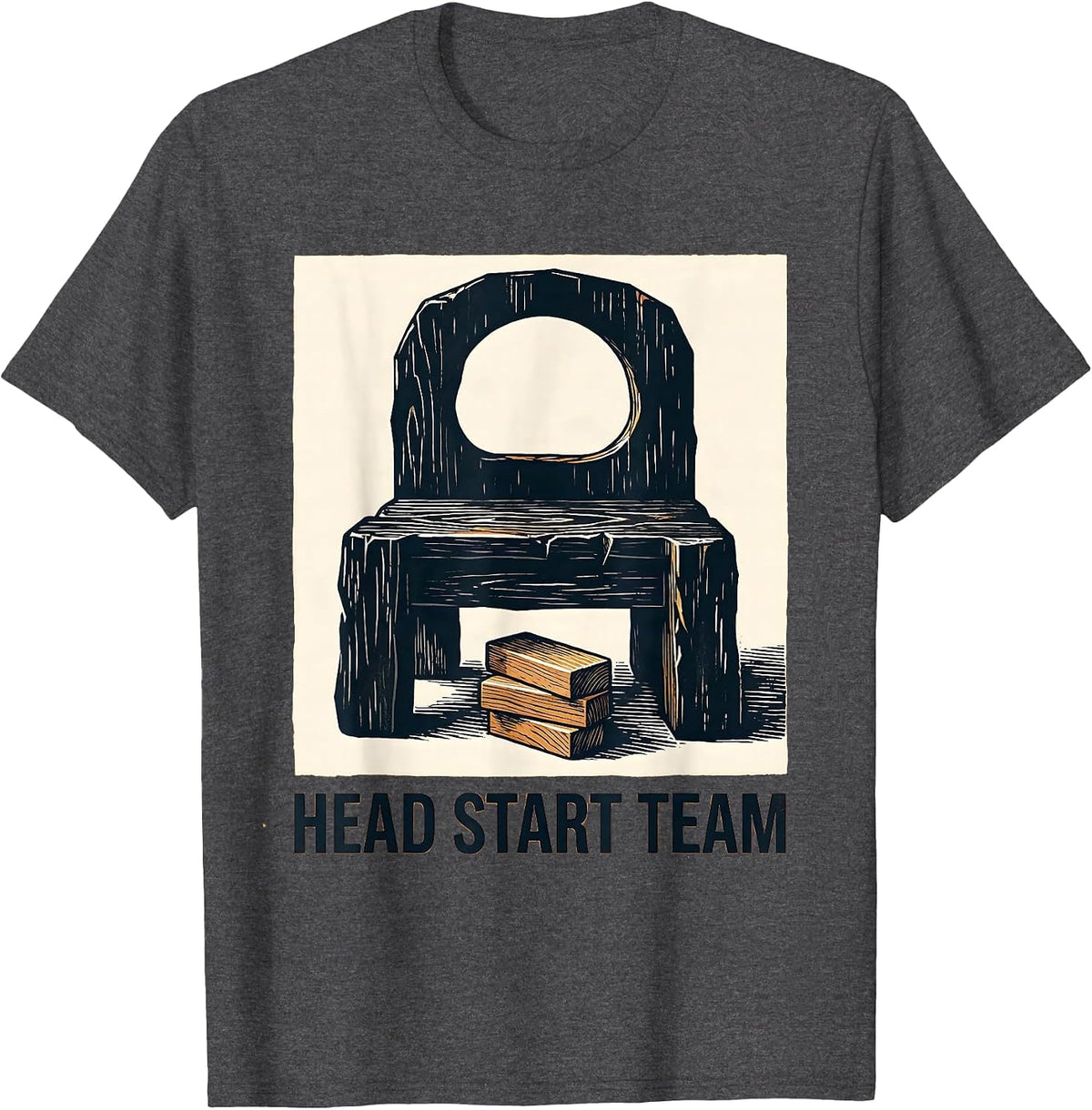 Men's Head Start Team Linocut Preschool Teacher Back To School T-Shirt - Dark Heather Grey