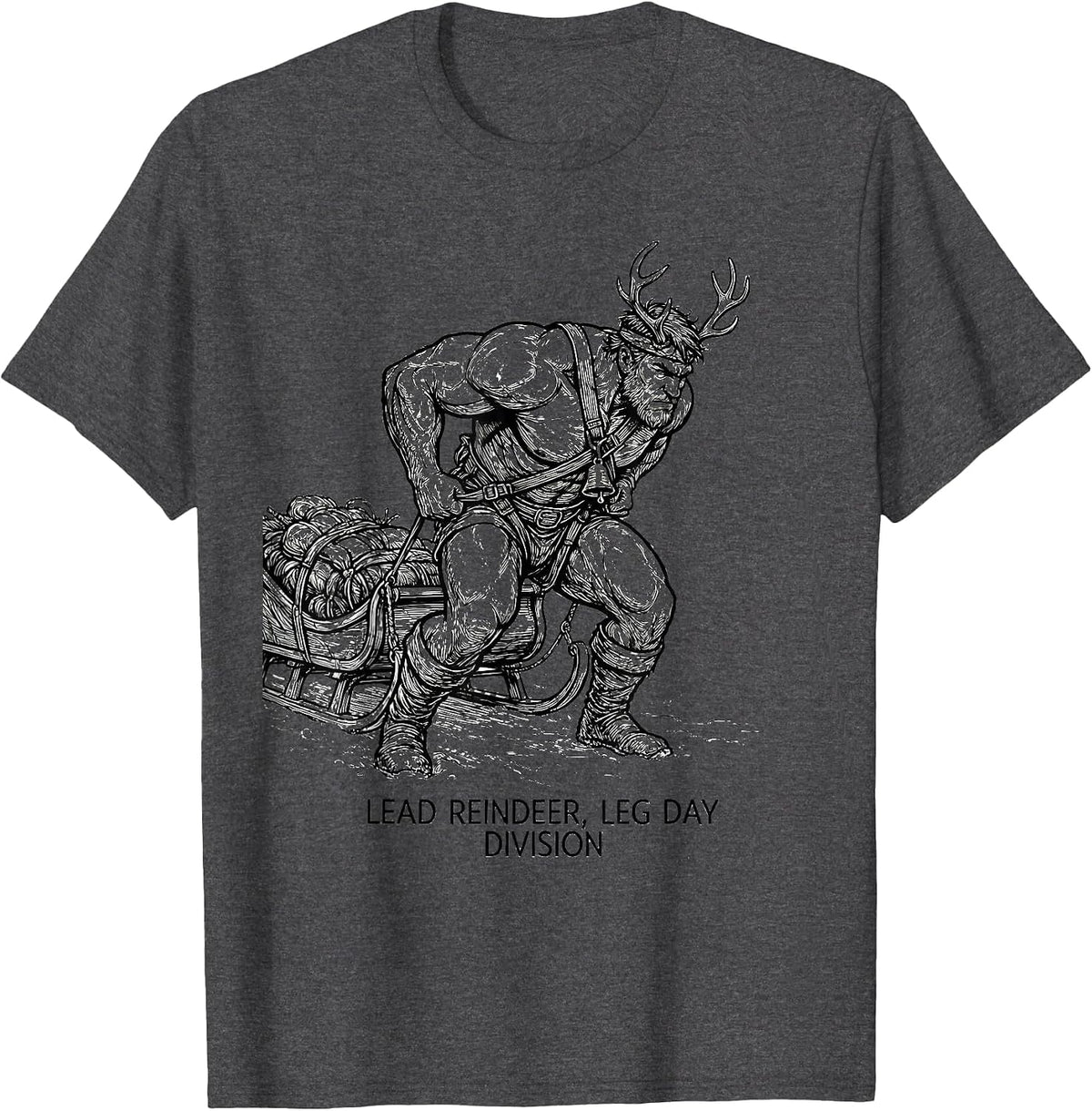 Men's Lead Reindeer Leg Day Division Funny Gym Humor Christmas T-Shirt - Dark Heather Grey