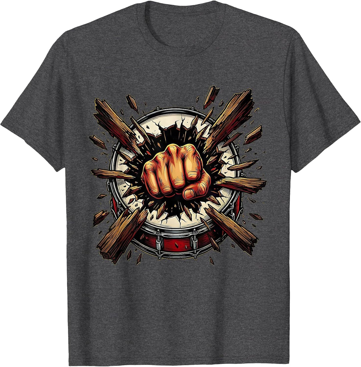 Men's Rock Fist Burst Bass Drum Graphic Tee T-Shirt - Dark Heather Grey