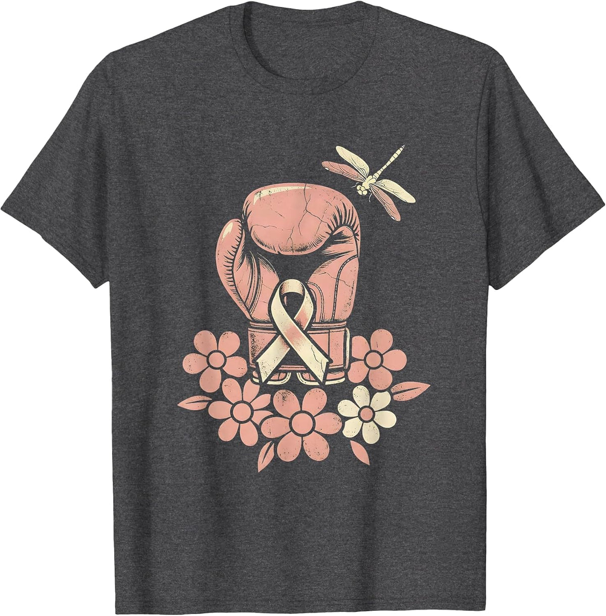 Pink Ribbon Boxing Glove Breast Cancer Awareness T-Shirt - Dark Heather Grey