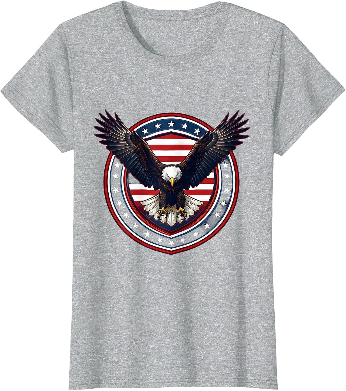 Women's Bald Eagle Landing Wings Spread Freedom Design T-Shirt - Heather Grey