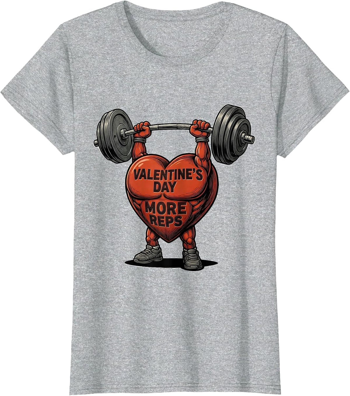 Valentine's Day More Reps Funny Gym Heart Weightlifting T-Shirt - Heather Grey