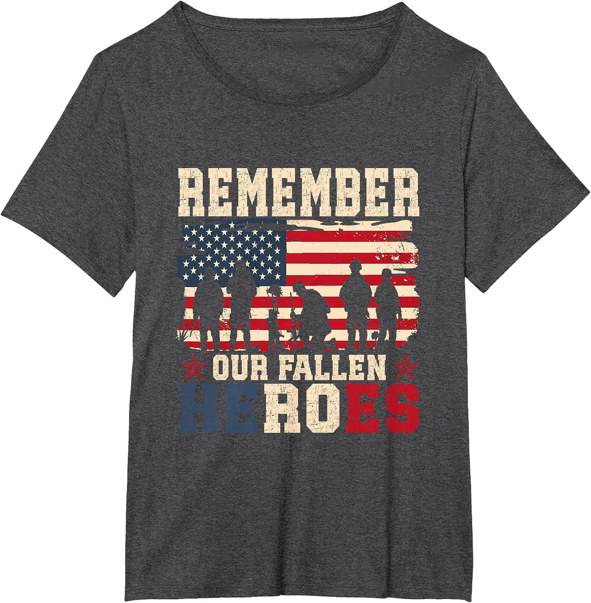 Remember Our Fallen Heroes Veteran Military Memorial Day T-Shirt - Dark Heather Grey
