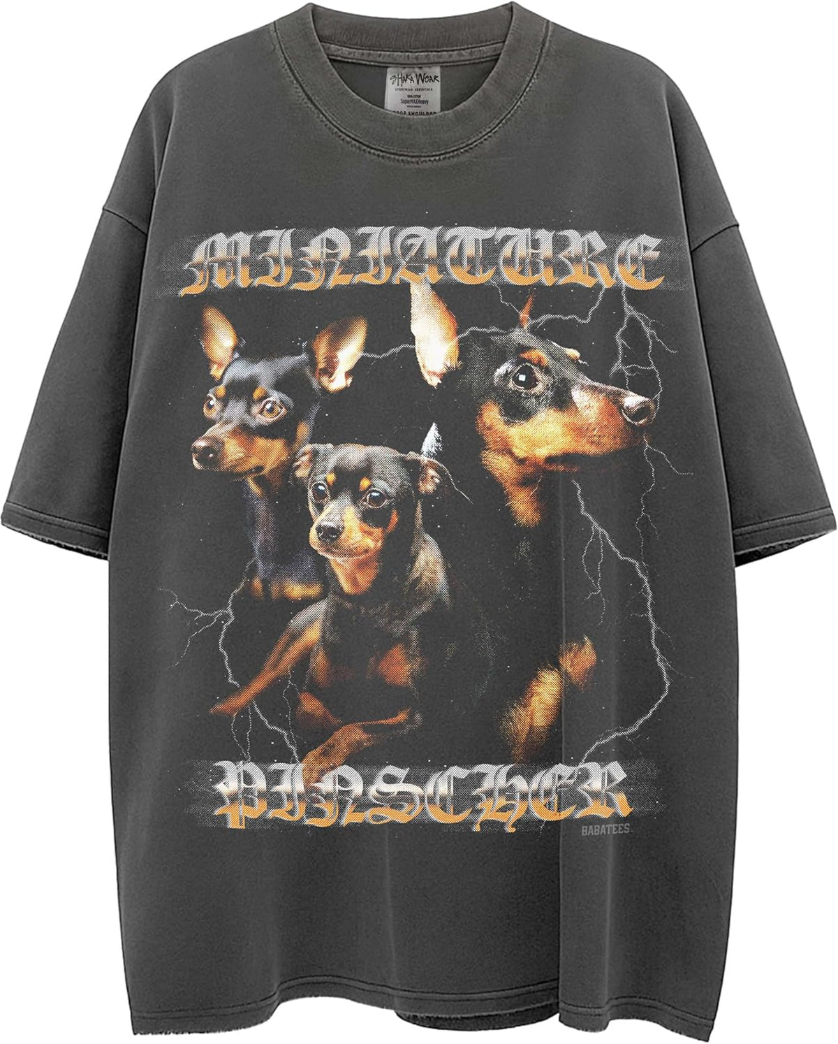 Heavy Metal Dogs – Heavyweight, Washed & Oversized Shaka-Wear Drop Shoulder Tshirt for Men & Women - Miniature Pinscher